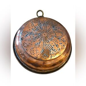 Rare Antique Copper Punched Colander Kitchen Folk Art French Primitive